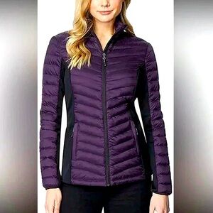 32 Degrees Mixed Media Zip Up Jacket eggplant dark purple puffer Fall winter S